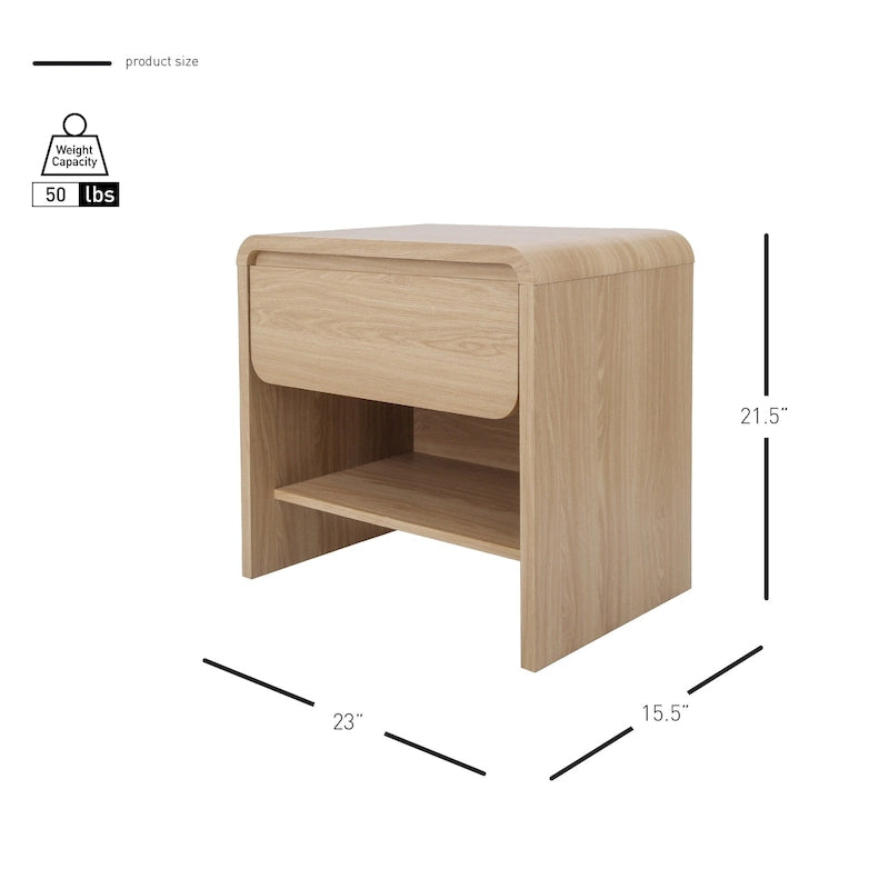 Table d'appoint minimaliste 1 tiroir – Chêne européen, profil bas arqué
