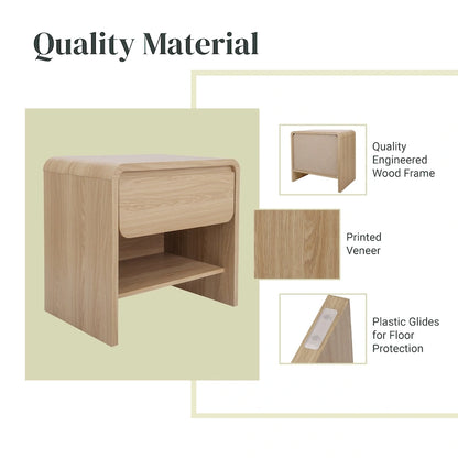 Table d'appoint minimaliste 1 tiroir – Chêne européen, profil bas arqué
