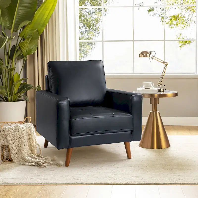 Fauteuil en cuir véritable Mid-Century – Marron / Bleu marine / Noir / Bordeaux, une place
