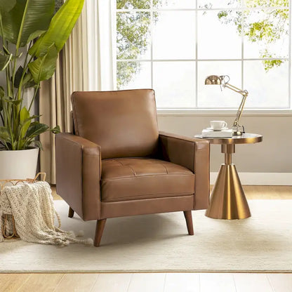Fauteuil en cuir véritable Mid-Century – Marron / Bleu marine / Noir / Bordeaux, une place