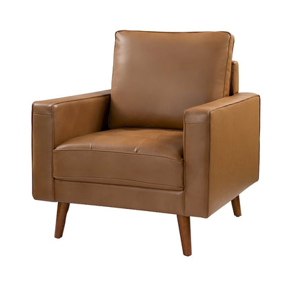 Fauteuil en cuir véritable Mid-Century – Marron / Bleu marine / Noir / Bordeaux, une place