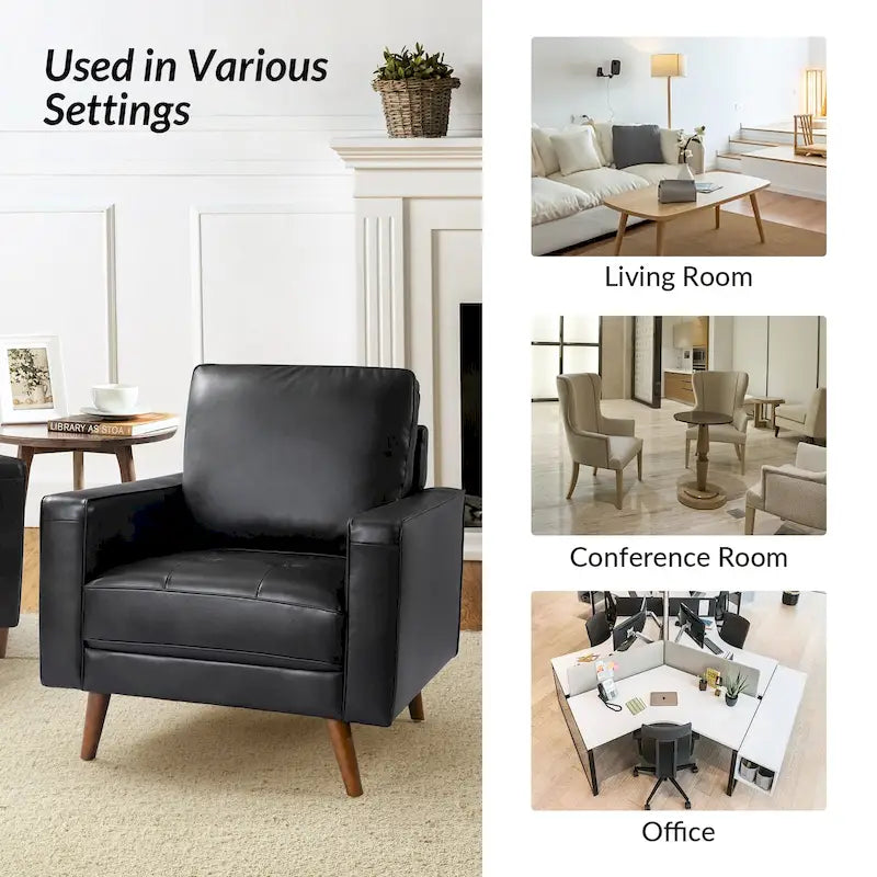 Fauteuil en cuir véritable Mid-Century – Marron / Bleu marine / Noir / Bordeaux, une place