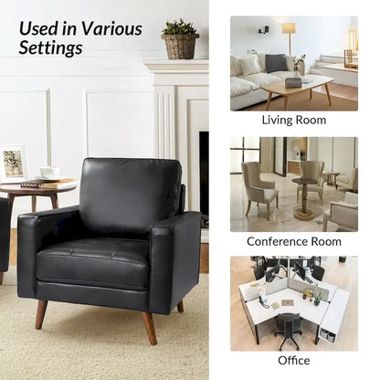 Fauteuil en cuir véritable Mid-Century – Marron / Bleu marine / Noir / Bordeaux, une place