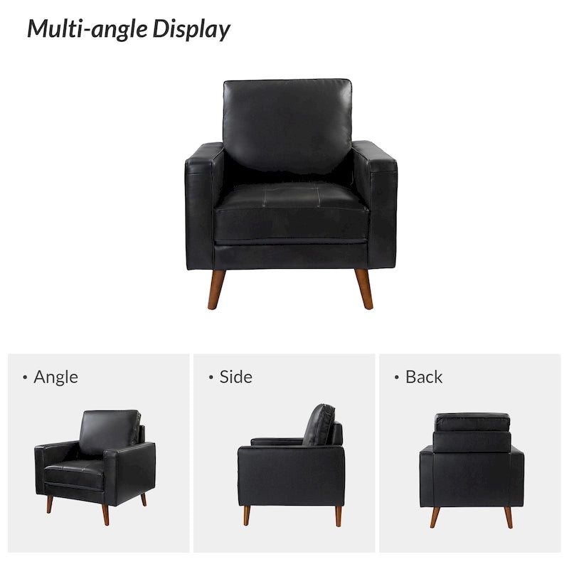 Fauteuil en cuir véritable Mid-Century – Marron / Bleu marine / Noir / Bordeaux, une place