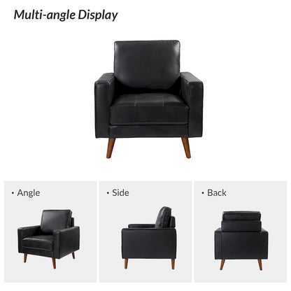 Fauteuil en cuir véritable Mid-Century – Marron / Bleu marine / Noir / Bordeaux, une place