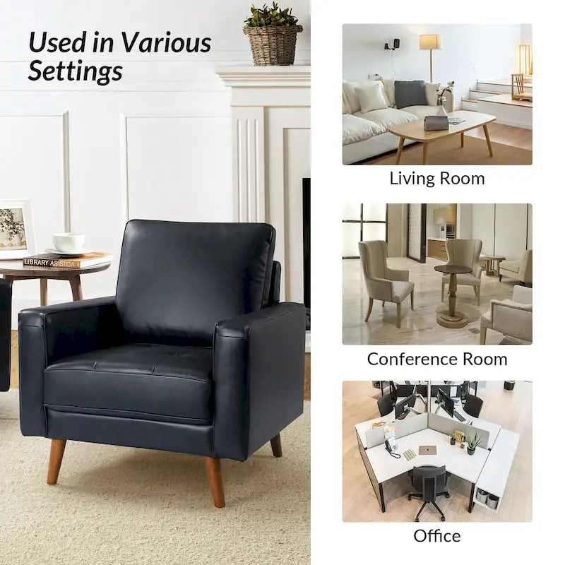 Fauteuil en cuir véritable Mid-Century – Marron / Bleu marine / Noir / Bordeaux, une place