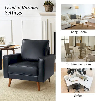 Fauteuil en cuir véritable Mid-Century – Marron / Bleu marine / Noir / Bordeaux, une place