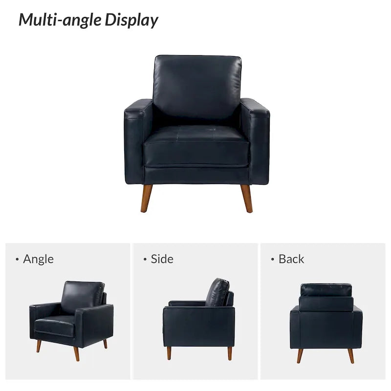 Fauteuil en cuir véritable Mid-Century – Marron / Bleu marine / Noir / Bordeaux, une place