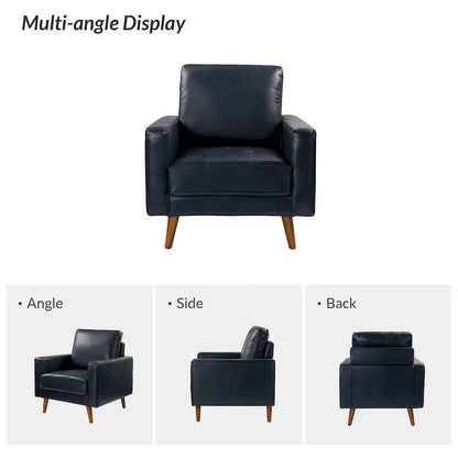 Fauteuil en cuir véritable Mid-Century – Marron / Bleu marine / Noir / Bordeaux, une place