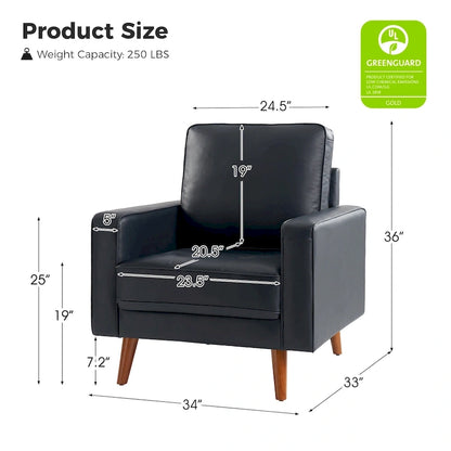 Fauteuil en cuir véritable Mid-Century – Marron / Bleu marine / Noir / Bordeaux, une place