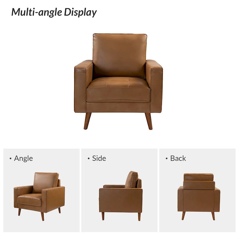 Fauteuil en cuir véritable Mid-Century – Marron / Bleu marine / Noir / Bordeaux, une place
