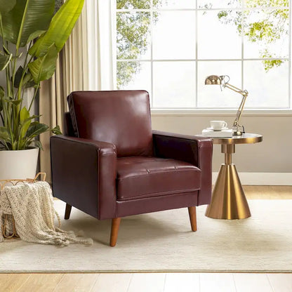Fauteuil en cuir véritable Mid-Century – Marron / Bleu marine / Noir / Bordeaux, une place