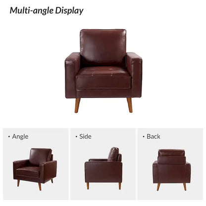 Fauteuil en cuir véritable Mid-Century – Marron / Bleu marine / Noir / Bordeaux, une place