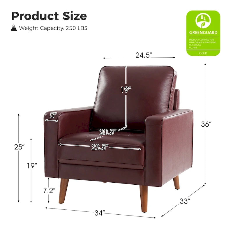 Fauteuil en cuir véritable Mid-Century – Marron / Bleu marine / Noir / Bordeaux, une place