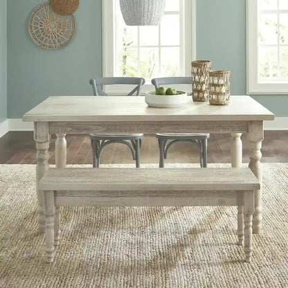Table de salle à manger de ferme en pin massif de 63 po – Bois flotté / Bois de grange / Gris rustique / Blanc cassé rustique / Noyer rustique, 6 personnes