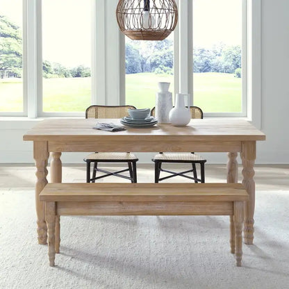 Table de salle à manger de ferme en pin massif de 63 po – Bois flotté / Bois de grange / Gris rustique / Blanc cassé rustique / Noyer rustique, 6 personnes