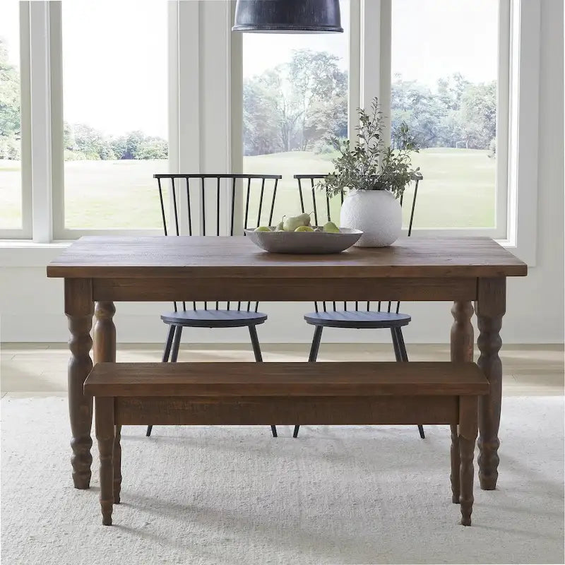 Table de salle à manger de ferme en pin massif de 63 po – Bois flotté / Bois de grange / Gris rustique / Blanc cassé rustique / Noyer rustique, 6 personnes