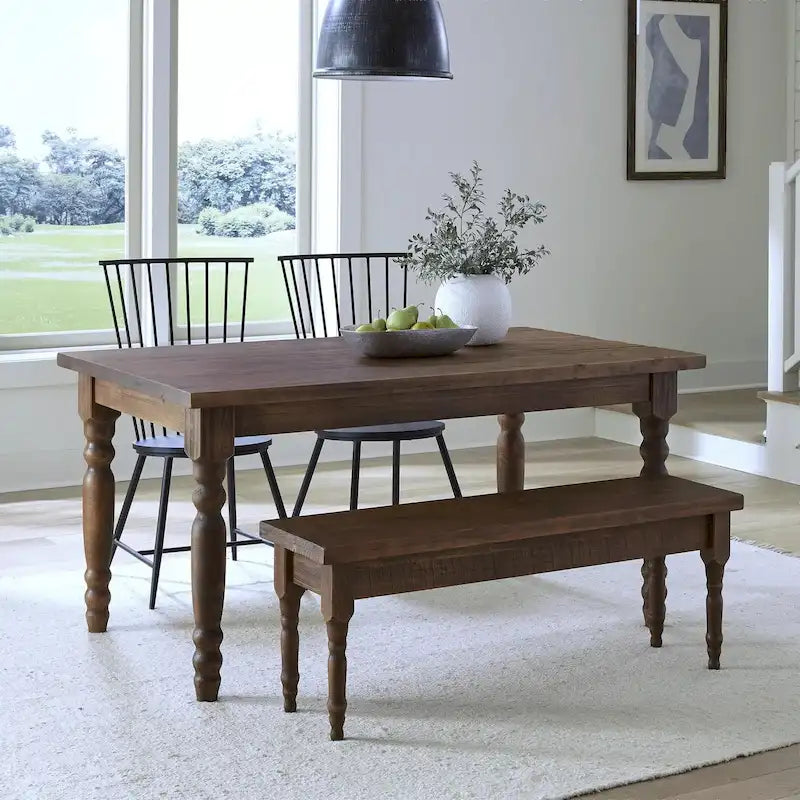 Table de salle à manger de ferme en pin massif de 63 po – Bois flotté / Bois de grange / Gris rustique / Blanc cassé rustique / Noyer rustique, 6 personnes