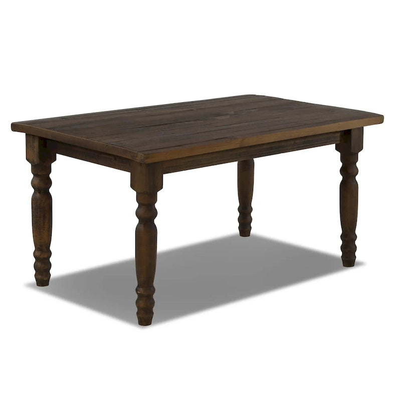 Table de salle à manger de ferme en pin massif de 63 po – Bois flotté / Bois de grange / Gris rustique / Blanc cassé rustique / Noyer rustique, 6 personnes