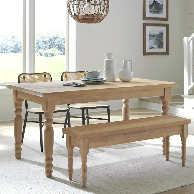Table de salle à manger de ferme en pin massif de 63 po – Bois flotté / Bois de grange / Gris rustique / Blanc cassé rustique / Noyer rustique, 6 personnes