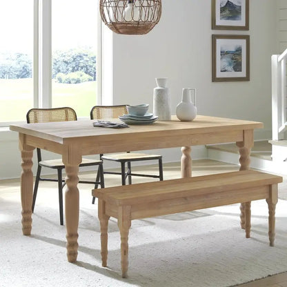 Table de salle à manger de ferme en pin massif de 63 po – Bois flotté / Bois de grange / Gris rustique / Blanc cassé rustique / Noyer rustique, 6 personnes