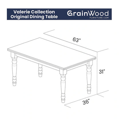 Table de salle à manger de ferme en pin massif de 63 po – Bois flotté / Bois de grange / Gris rustique / Blanc cassé rustique / Noyer rustique, 6 personnes
