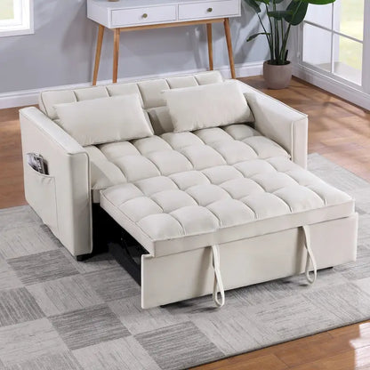 Classic 55  Width Pull Out Tufted Convertible Loveseat Sleeper Sofa Bed - 55 W x 68 L x 20 H