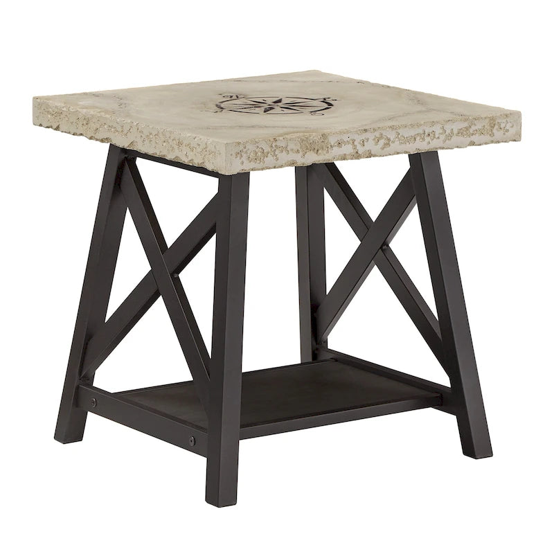 Table d'appoint rustique à piètement en X avec étagère – Chêne / Marron / Gris / Noir, piètement en métal