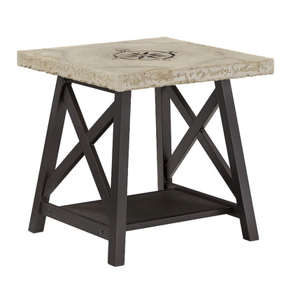 Table d'appoint rustique à piètement en X avec étagère – Chêne / Marron / Gris / Noir, piètement en métal
