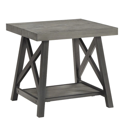 Table d'appoint rustique à piètement en X avec étagère – Chêne / Marron / Gris / Noir, piètement en métal