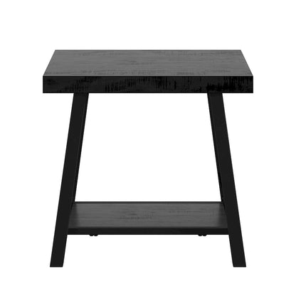 Table d'appoint rustique à piètement en X avec étagère – Chêne / Marron / Gris / Noir, piètement en métal