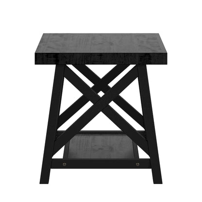 Table d'appoint rustique à piètement en X avec étagère – Chêne / Marron / Gris / Noir, piètement en métal