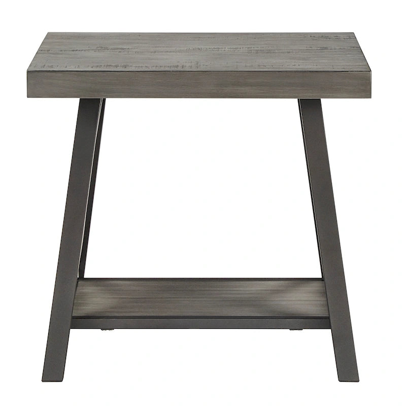Table d'appoint rustique à piètement en X avec étagère – Chêne / Marron / Gris / Noir, piètement en métal