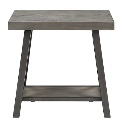 Table d'appoint rustique à piètement en X avec étagère – Chêne / Marron / Gris / Noir, piètement en métal