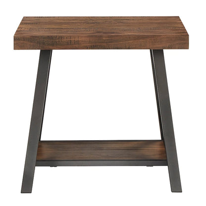 Table d'appoint rustique à piètement en X avec étagère – Chêne / Marron / Gris / Noir, piètement en métal