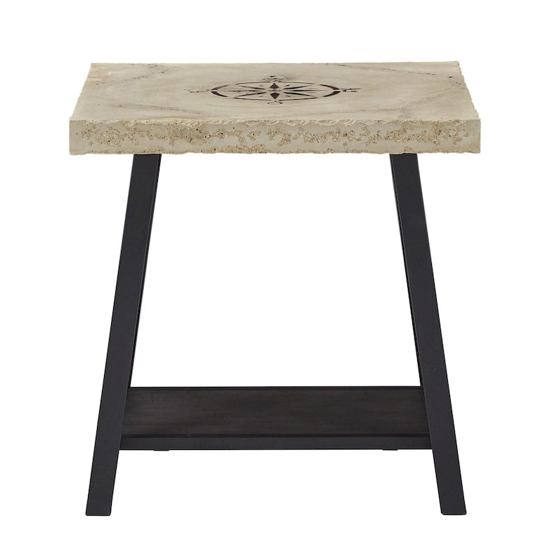 Table d'appoint rustique à piètement en X avec étagère – Chêne / Marron / Gris / Noir, piètement en métal