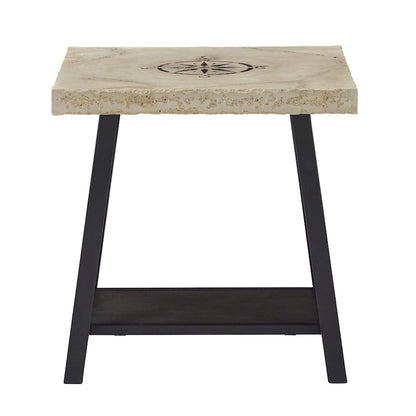 Table d'appoint rustique à piètement en X avec étagère – Chêne / Marron / Gris / Noir, piètement en métal