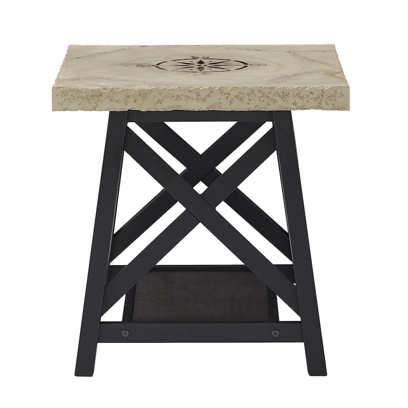 Table d'appoint rustique à piètement en X avec étagère – Chêne / Marron / Gris / Noir, piètement en métal