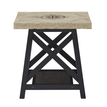 Table d'appoint rustique à piètement en X avec étagère – Chêne / Marron / Gris / Noir, piètement en métal