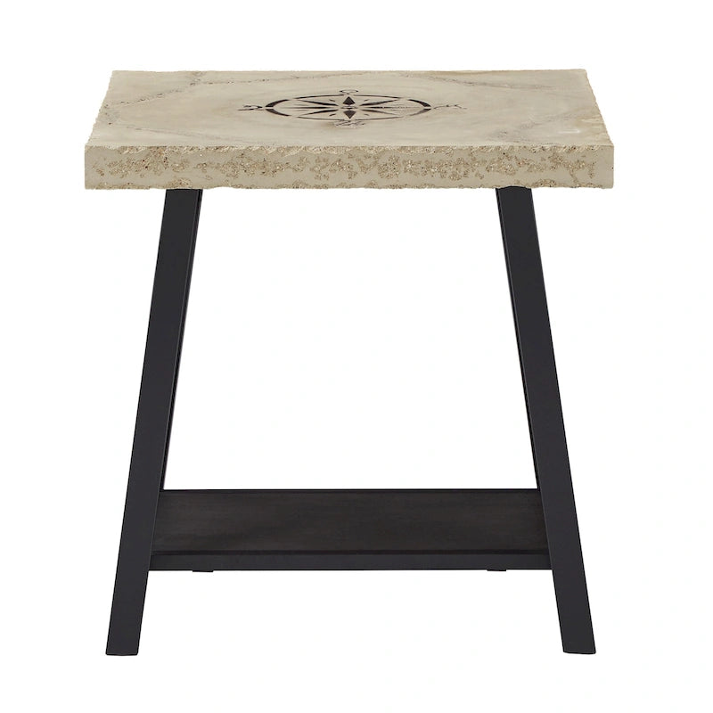 Table d'appoint rustique à piètement en X avec étagère – Chêne / Marron / Gris / Noir, piètement en métal