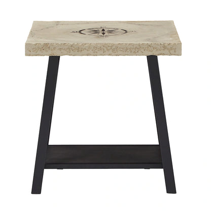 Table d'appoint rustique à piètement en X avec étagère – Chêne / Marron / Gris / Noir, piètement en métal