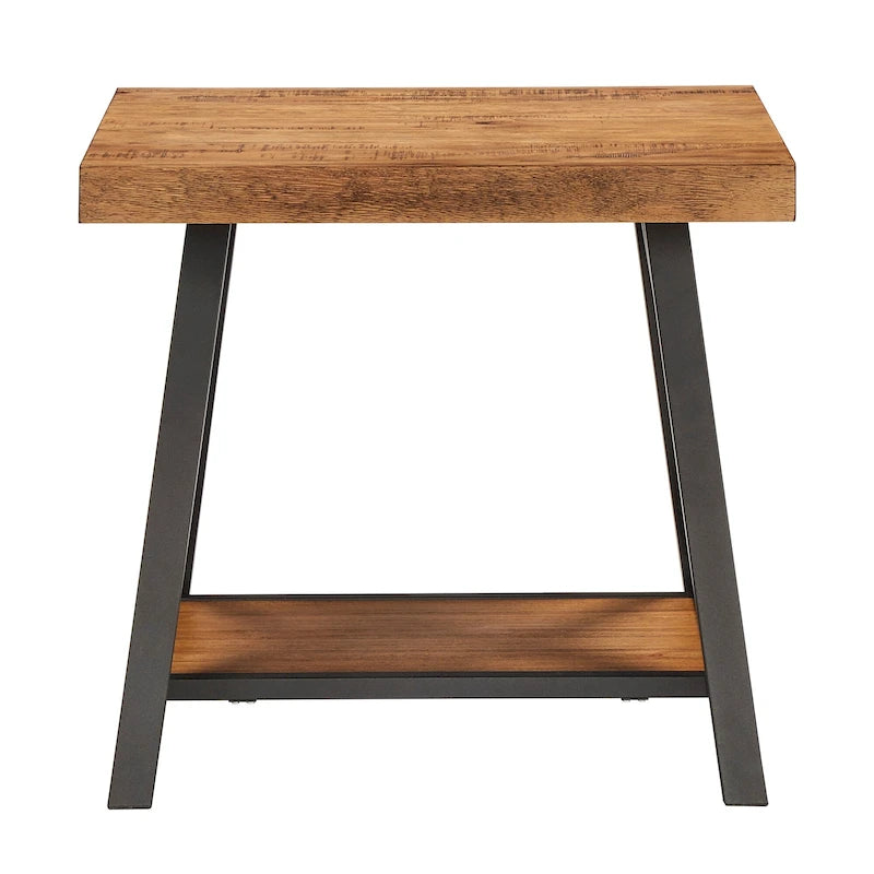 Table d'appoint rustique à piètement en X avec étagère – Chêne / Marron / Gris / Noir, piètement en métal