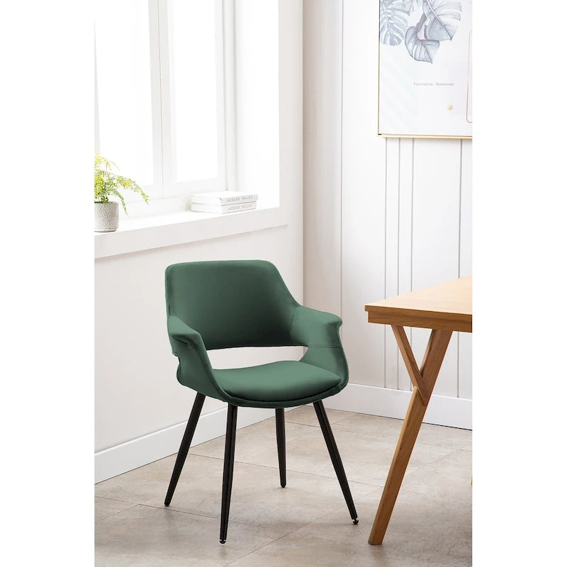 Chaise de salle à manger mi-siècle en velours avec cadre en acier – Vert / Rose / Champagne / Gris foncé, unitaire
