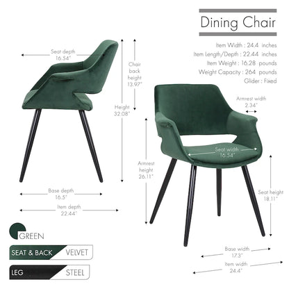 Chaise de salle à manger mi-siècle en velours avec cadre en acier – Vert / Rose / Champagne / Gris foncé, unitaire