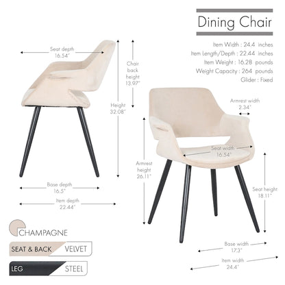 Chaise de salle à manger mi-siècle en velours avec cadre en acier – Vert / Rose / Champagne / Gris foncé, unitaire