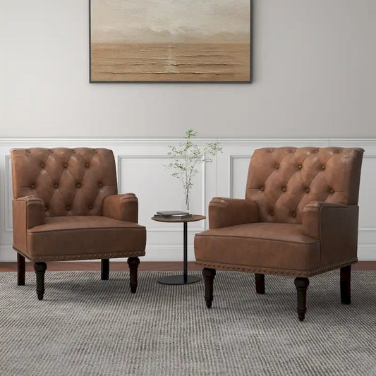 Fauteuil d'appoint en similicuir capitonné avec clous décoratifs – Beige / Marron / Noir, un seul siège