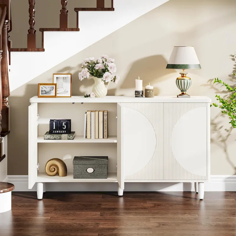 Buffet moderne avec portes à ouverture par pression – Marron / Noir / Blanc