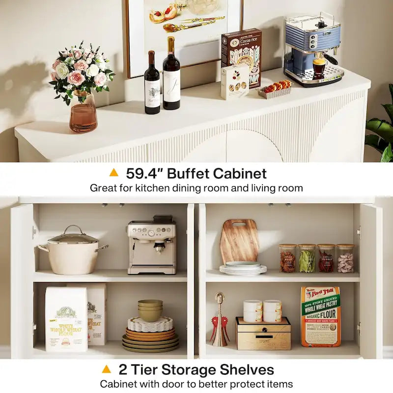 Buffet moderne avec portes à ouverture par pression – Marron / Noir / Blanc