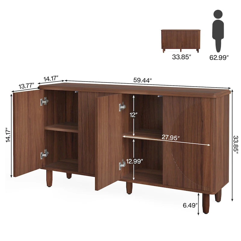 Buffet moderne avec portes à ouverture par pression – Marron / Noir / Blanc