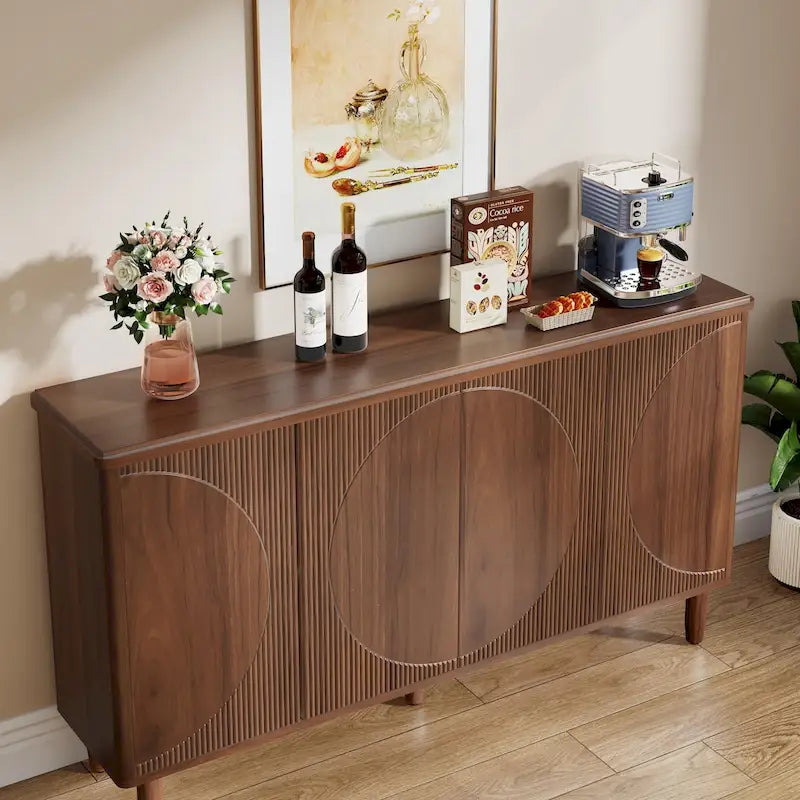 Buffet moderne avec portes à ouverture par pression – Marron / Noir / Blanc